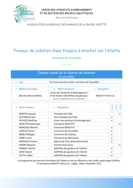 Travaux De Création D'une Frayère À Brochet Sur L'ailette