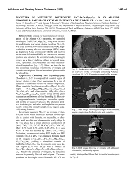 DISCOVERY of METEORITIC LOVERINGITE, Ca(Ti,Fe,Cr,Mg)21O38, in an ALLENDE CHONDRULE: LATE-STAGE CRYSTALLIZATION in a MELT DROPLET