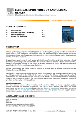 CLINICAL EPIDEMIOLOGY and GLOBAL HEALTH Official Journal of the Indian Clinical Epidemiology Network