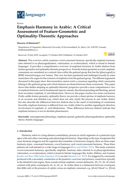 Emphasis Harmony in Arabic: a Critical Assessment of Feature-Geometric and Optimality-Theoretic Approaches