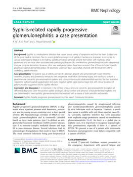Syphilis-Related Rapidly Progressive Glomerulonephritis: a Case Presentation A