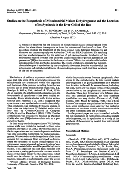 Studies on the Biosynthesis of Mitochondrial Malate Dehydrogenase and the Location of Its Synthesis in the Liver Cell of the Rat by R