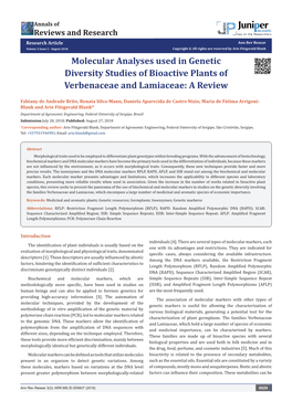 Molecular Analyses Used in Genetic Diversity Studies of Bioactive Plants of Verbenaceae and Lamiaceae: a Review