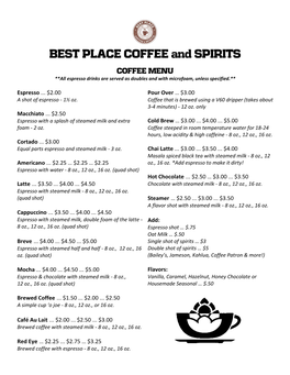 BEST PLACE COFFEE and SPIRITS