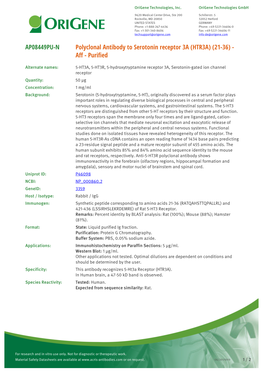 Polyclonal Antibody to Serotonin Receptor 3A (HTR3A) (21-36) - Aff - Purified