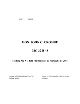 Hon. John C. Crosbie Mg 32 B 48