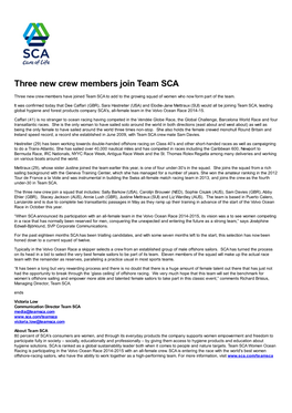 Three New Crew Members Join Team SCA