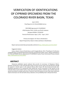 Colorado River Basin Cyprinid Lots That We Had Not Previously Examined