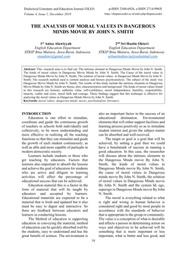 The Analysis of Moral Values in Dangerous Minds Movie by John N. Smith