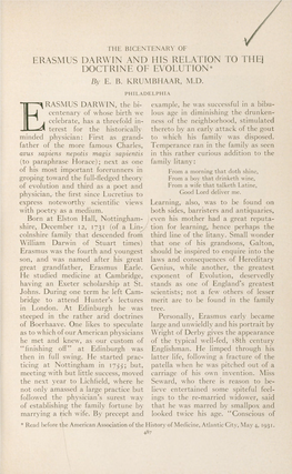 ERASMUS DARWIN and HIS RELATION to the DOCTRINE of EVOLUTION* by E