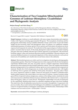 Characterization of Two Complete Mitochondrial Genomes of Ledrinae (Hemiptera: Cicadellidae) and Phylogenetic Analysis