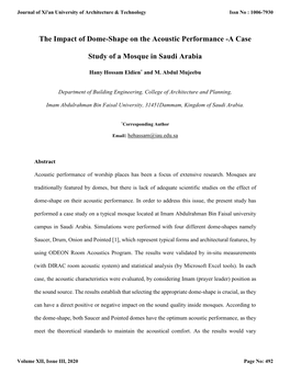 The Impact of Dome-Shape on the Acoustic Performance -A Case Study of a Mosque in Saudi Arabia