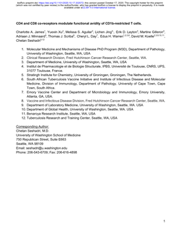 1 CD4 and CD8 Co-Receptors Modulate Functional Avidity of Cd1b