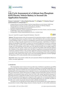 Life Cycle Assessment of a Lithium Iron Phosphate (LFP) Electric Vehicle Battery in Second Life Application Scenarios