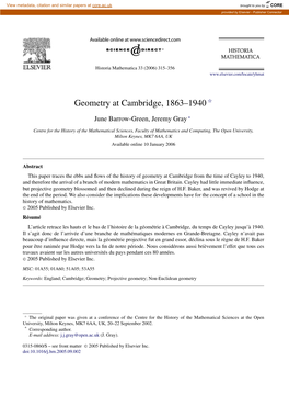 Geometry at Cambridge, 1863–1940 ✩