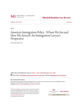 America's Immigration Policy - Where We Are and How We Arrived: an Immigration Lawyer's Perspective Howard S