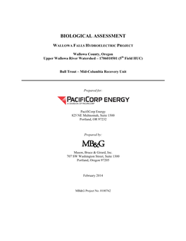 Pacificorp Biological Assessment for Bull Trout