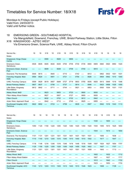 Timetables for Service Number: 18/X18