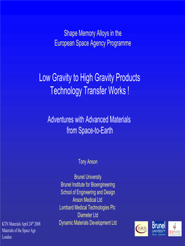 Shape Memory Alloys for the European Space Agency Programme