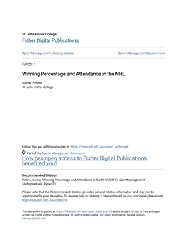 Winning Percentage and Attendance in the NHL