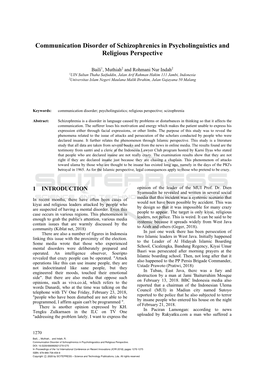 Communication Disorder of Schizophrenics in Psycholinguistics and Religious Perspective