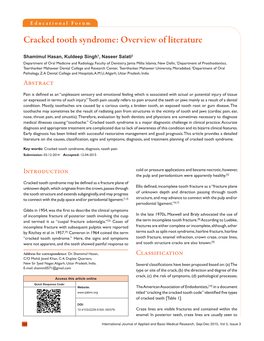 Cracked Tooth Syndrome: Overview of Literature