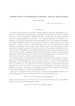 INTRODUCTION to CONTROLLED TOPOLOGY and ITS APPLICATIONS 1. Introduction the Idea of Using Estimates in Geometric Topology Appea