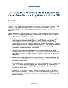 CHOICE Act 2.0: House Financial Services Committee Revises Regulatory Reform Bill