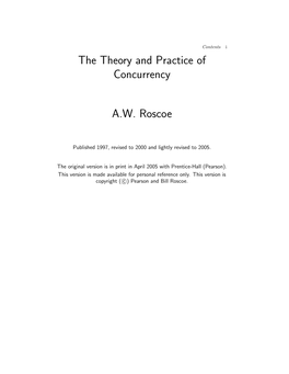 The Theory and Practice of Concurrency A.W. Roscoe