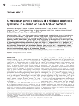 A Molecular Genetic Analysis of Childhood Nephrotic Syndrome in a Cohort of Saudi Arabian Families
