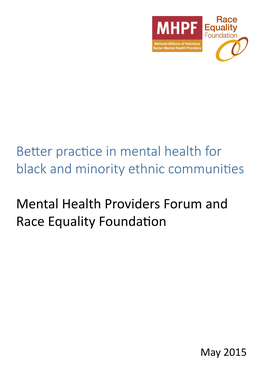 Better Practice in Mental Health for Black and Minority Ethnic Communities