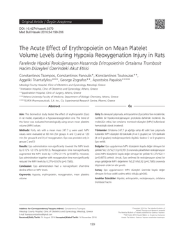 The Acute Effect of Erythropoietin on Mean Platelet Volume Levels