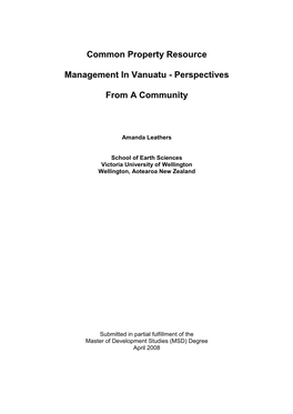 Common Property Resource Management in Vanuatu