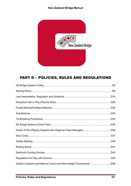 NZ Bridge Policies Rules and Regulations Manual 2013