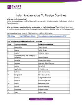 Indian Ambassadors to Foreign Countries