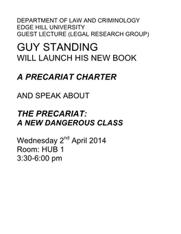 Guy Standing Will Launch His New Book