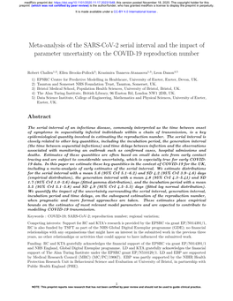 Meta-Analysis of the SARS-Cov-2 Serial Interval and the Impact of Parameter Uncertainty on the COVID-19 Reproduction Number