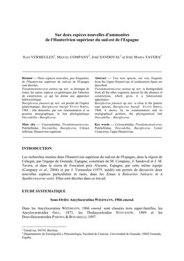 Sur Deux Espèces Nouvelles D'ammonites De L'hauterivien Supérieur Du Sud-Est De L'espagne