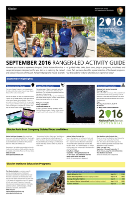 September 2016 Ranger-Led Activity Guide