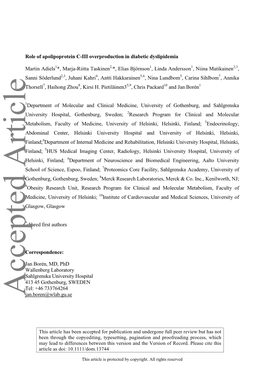 Role of Apolipoprotein C-III Overproduction in Diabetic Dyslipidemia