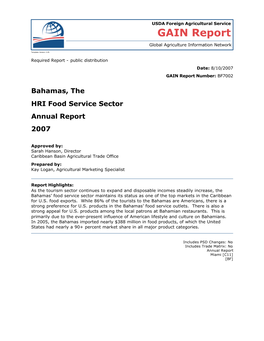 Bahamas, the HRI Food Service Sector Annual Report 2007
