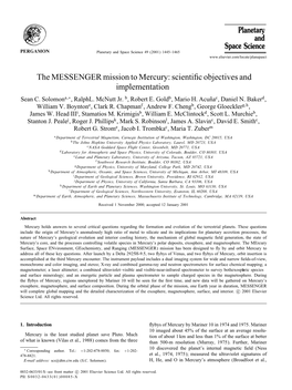 The MESSENGER Mission to Mercury: Scientiÿc Objectives and Implementation Sean C