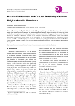 Historic Environment and Cultural Sensitivity: Ottoman Neighborhood in Macedonia