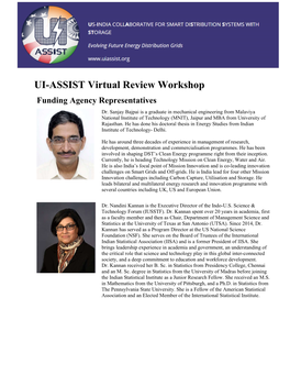 UI-ASSIST Virtual Review Workshop Funding Agency Representatives Dr