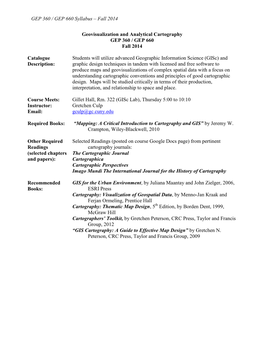 GEP 360 / GEP 660 Syllabus – Fall 2014 Geovisualization And