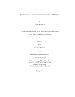 Apperception and Linguistic Contact Between German and Afrikaans By