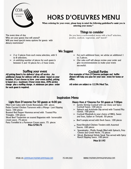 HORS D'oeuvres MENU When Ordering for Your Event, Please Keep in Mind the Following Guidelines°To Assist You in Selecting Your Menu.°