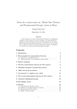 Notes for a Mini-Course on “Mixed Tate Motives and Fundamental Groups” Given in Bonn