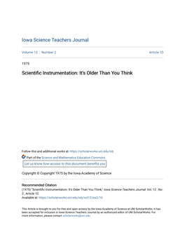 Scientific Instrumentation: It's Older Than You Think