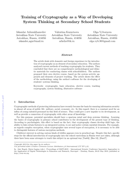 Training of Cryptography As a Way of Developing System Thinking at Secondary School Students